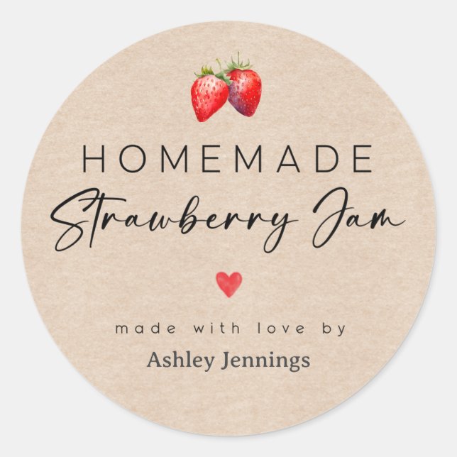 Homemade Strawberry Jam Label Canning Stickers (Front)