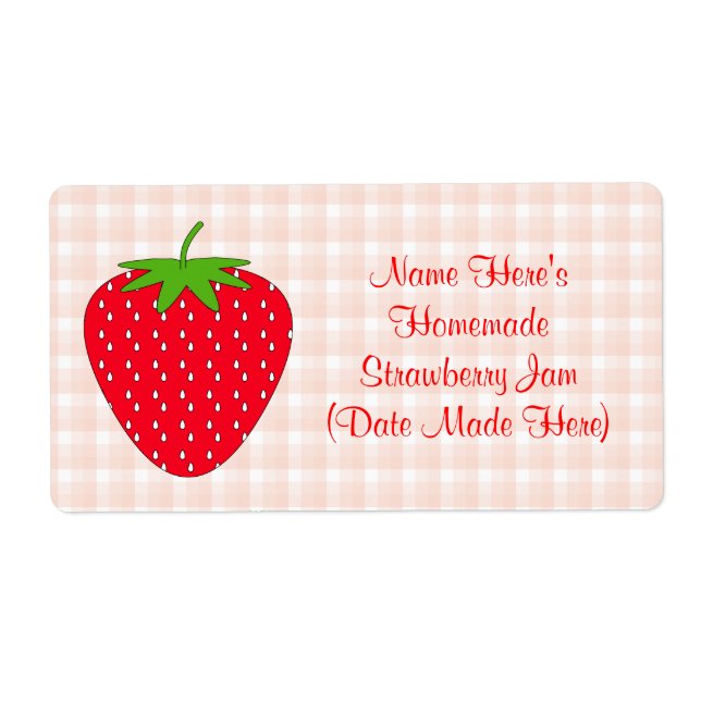 Homemade Strawberry Jam Label. Pink and Red. (Front)