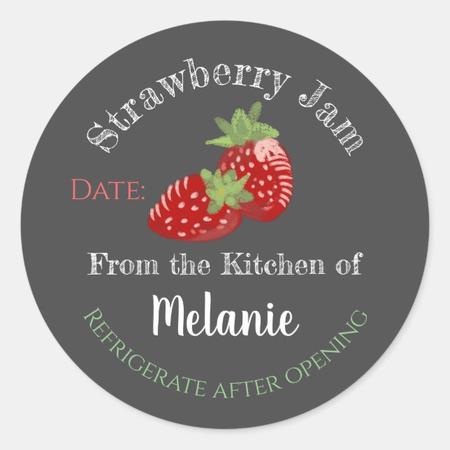 Homemade Strawberry Jam Personalized Chalk Canning Classic Round Sticker (Front)