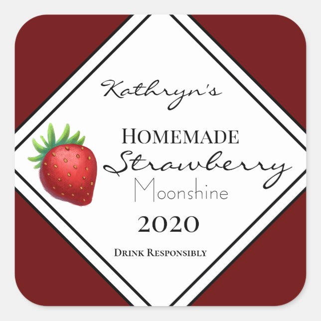 Homemade Strawberry Moonshine Personalized Square Sticker (Front)