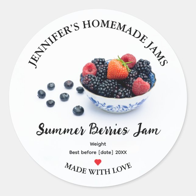 Homemade Summer Berries Jam Jar Label (Front)