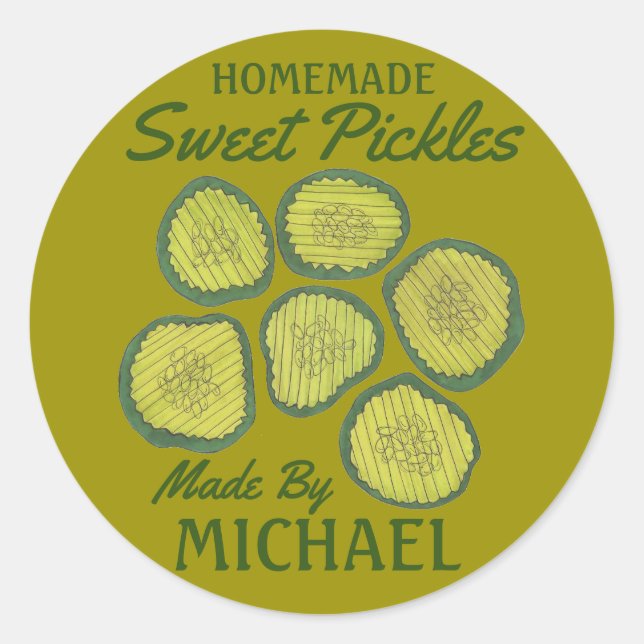 Homemade Sweet Pickles Personalized Dill Pickle Classic Round Sticker (Front)