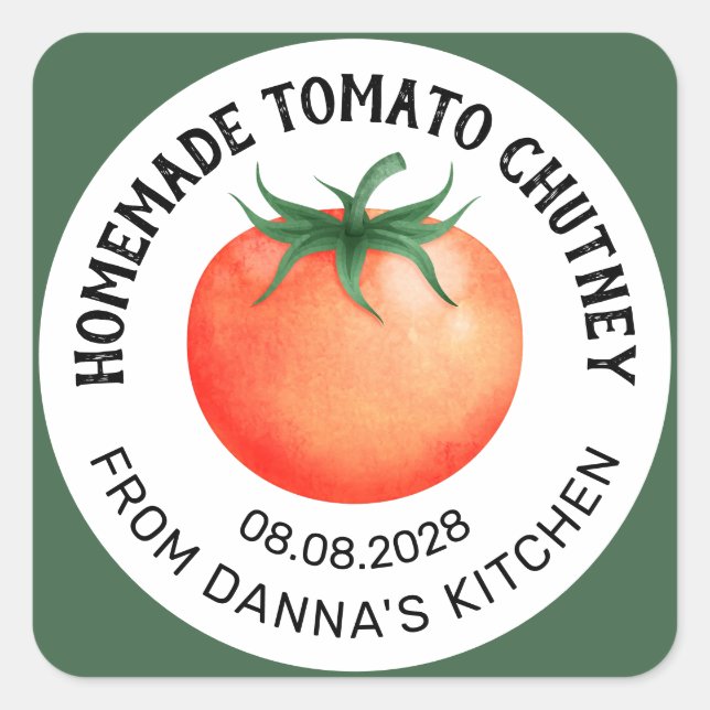 Homemade Tomato Chutney label with red tomato (Front)