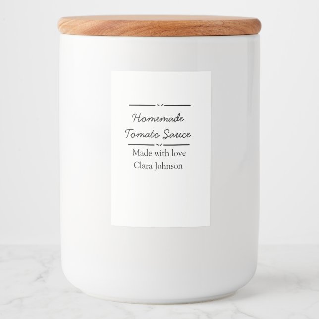 Homemade tomato sauce made with love add name text food label (Front)