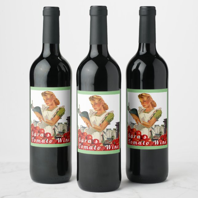 Homemade Tomato Wine Retro Cool Busy Lady kitchen Wine Label (Bottles)