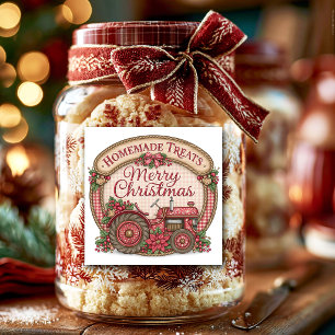 Homemade Treats Red Check Old Red Tractor Square Sticker