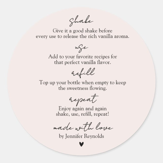 Homemade Vanilla Extract beige Use Refill Repeat Classic Round Sticker (Front)