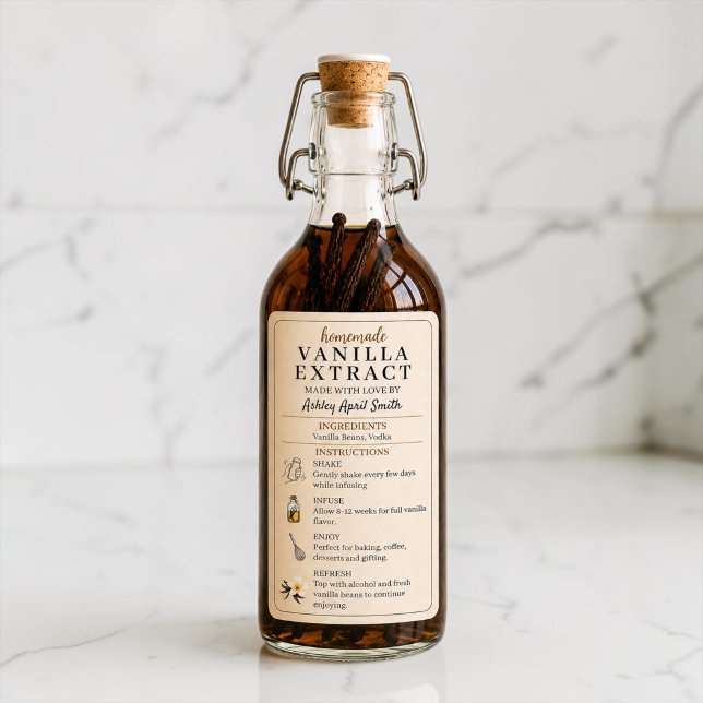 Homemade Vanilla Extract Bottle Label Sticker (Personalized homemade vanilla extract bottle label)