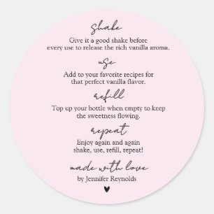 Homemade Vanilla Extract pink Use Refill Repeat Classic Round Sticker