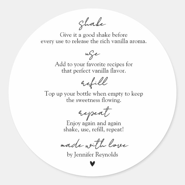 Homemade Vanilla Extract Shake Use Refill Repeat Classic Round Sticker (Front)