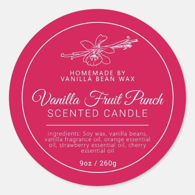 Homemade vanilla fruit punch candle ingredients classic round sticker (Front)