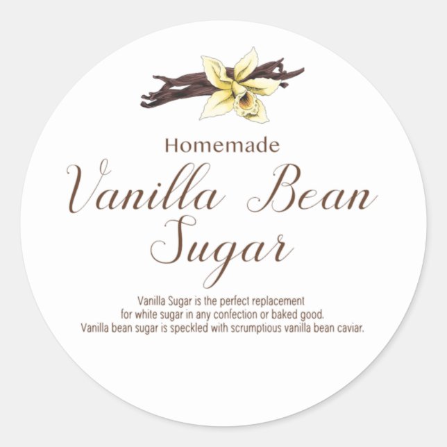 Homemade Vanilla sugar label, Vanilla bean package Classic Round Sticker (Front)