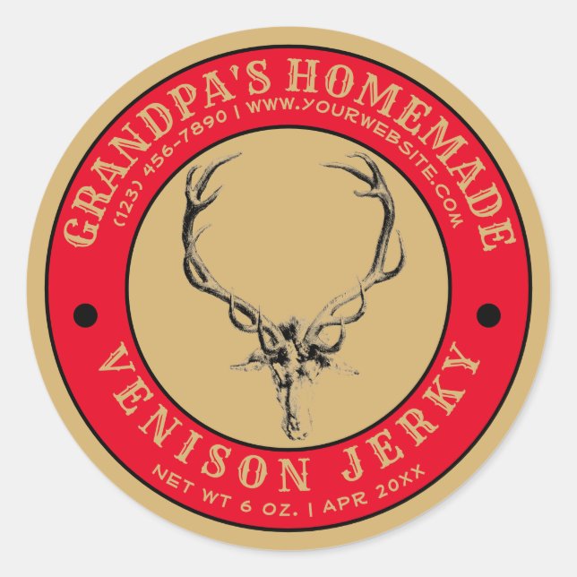 Homemade Venison Jerky Template Classic Round Sticker (Front)