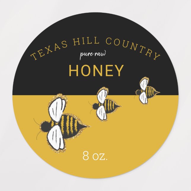 Homemade Watercolor Bee Pure Raw Honey Labels (Design 2)