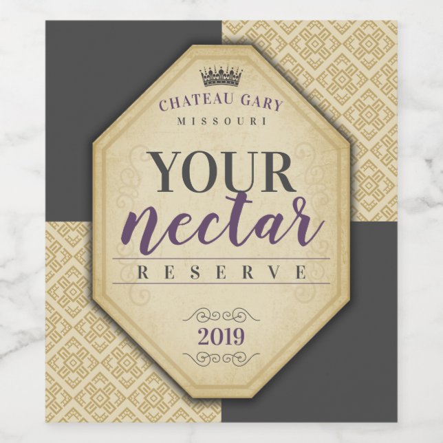 Homemade wine personalized label damask ornate (Single Label)