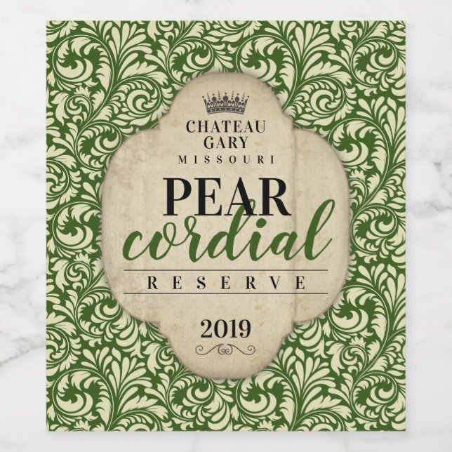 Homemade wine personalized label damask ornate (Single Label)
