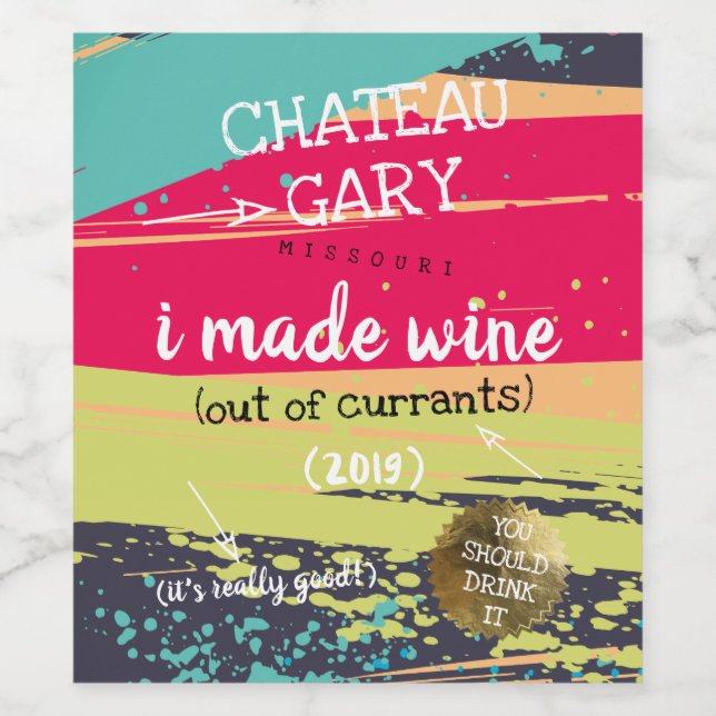 Homemade wine personalized label messy paint (Single Label)