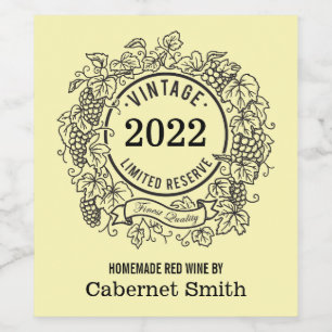 Homemade Wine Personalized Vintage Grapevine  Wine Label