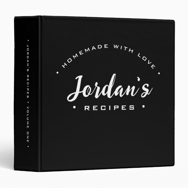 Homemade with Love Black White Name Custom Recipe Binder (Front/Spine)