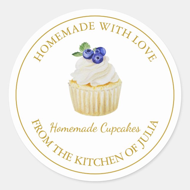 Homemade with love Blueberry Cupcake Label | White (Front)