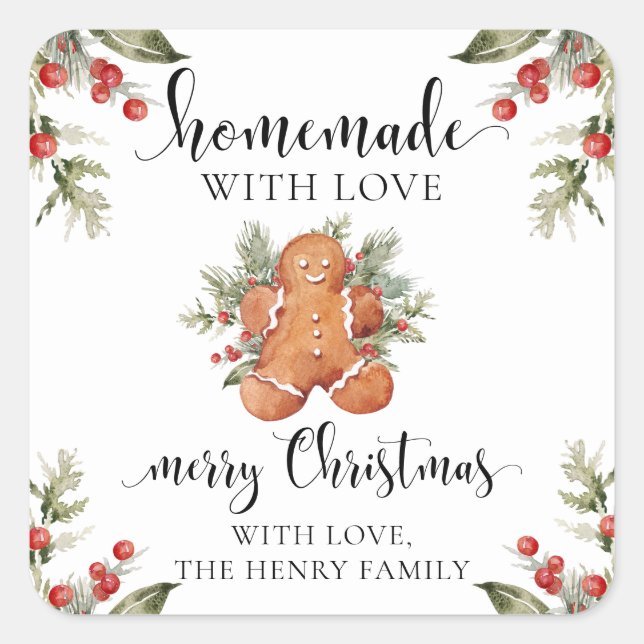 Homemade With Love Christmas Gift Tag Stickers (Front)