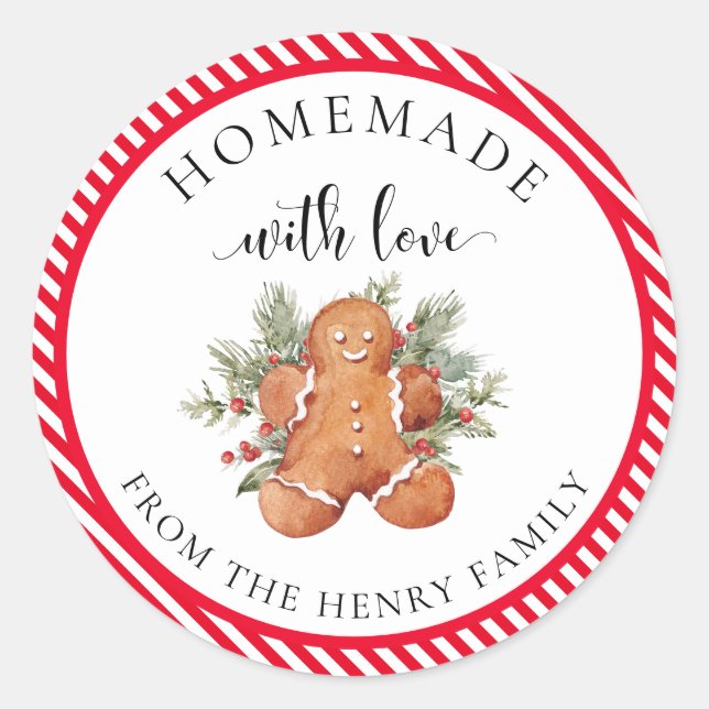 Homemade With Love Christmas Gift Tag Stickers (Front)
