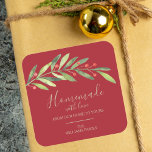 Homemade with Love Christmas Square Sticker<br><div class="desc">Create stickers for holiday gifts,  party favours,  invitation envelopes and more featuring modern,  elegant greenery and berries with your message in chic lettering. MATCHING items in our store.</div>