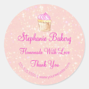 Homemade with Love  Cup Cake Bakery  Pink Glitter Classic Round Sticker