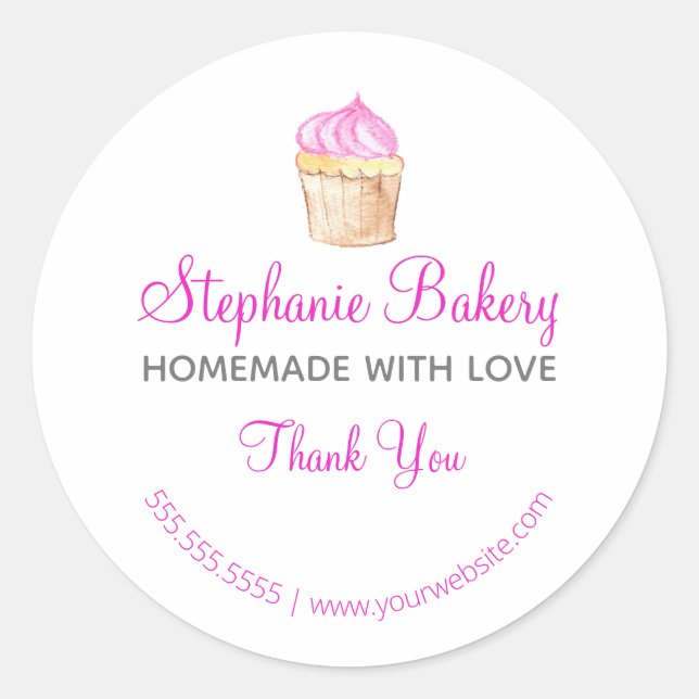Homemade with Love| Cup Cake Bakery  Thank you Classic Round Sticker (Front)