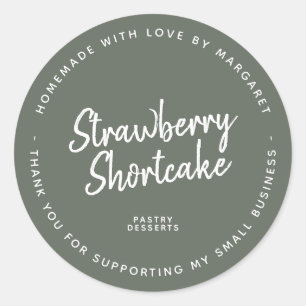 Homemade With Love Dark Sage Green Classic Round Sticker