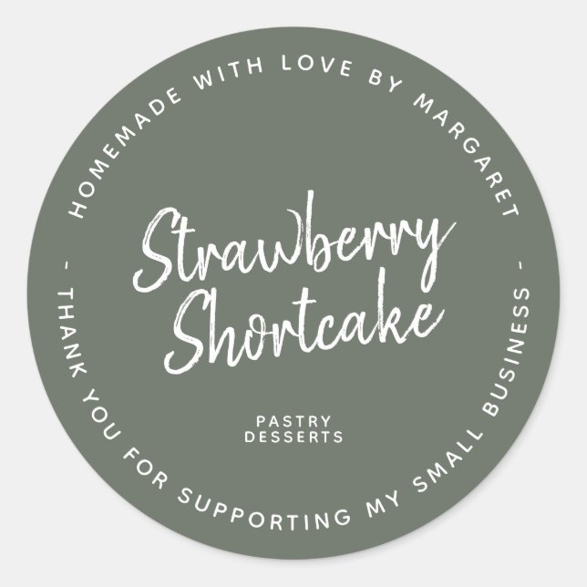 Homemade With Love Dark Sage Green Classic Round Sticker (Front)