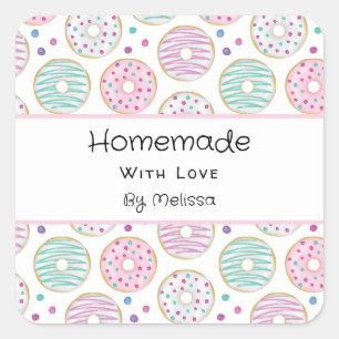Homemade with Love Donut Pattern Cute Colorful Square Sticker