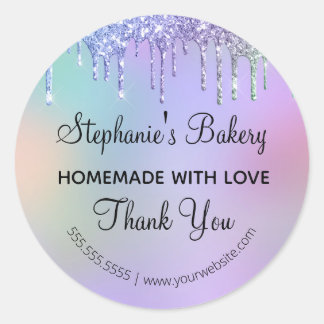 Homemade with Love Dripping Glitter Thank you Classic Round Sticker