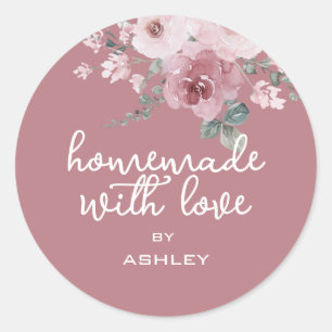 Homemade with Love Floral Rose Burgundy Gift Class Classic Round Sticker