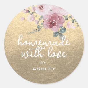 Homemade with Love Floral Rose Gold Gift Classic Round Sticker
