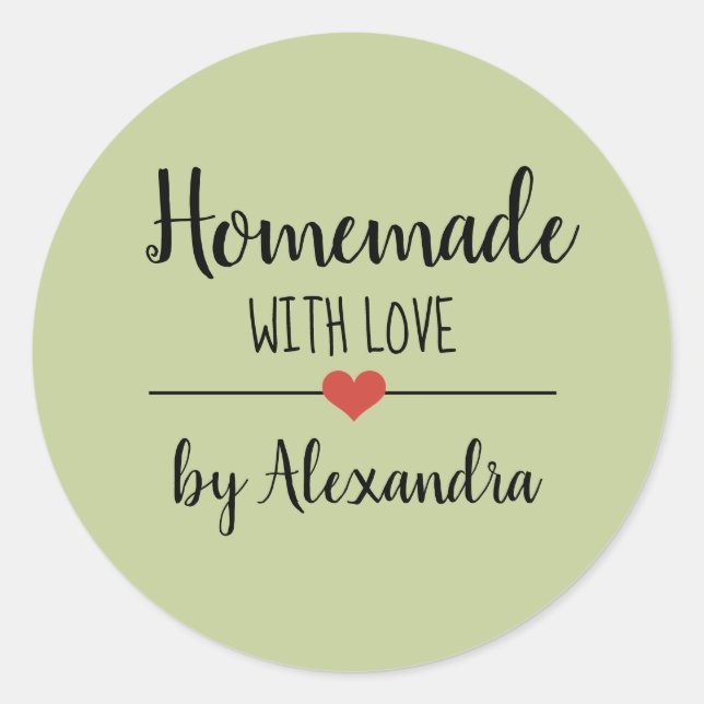 Homemade with love green script custom   classic round sticker (Front)