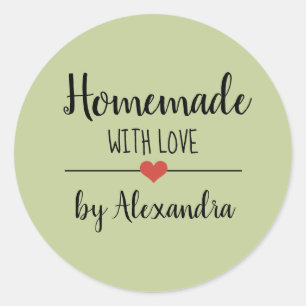 Homemade with love green script custom classic round sticker