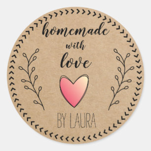 Homemade with Love Heart Kraft Paper Customize Classic Round Sticker