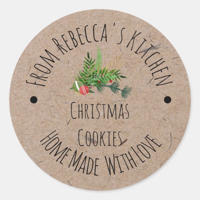 Homemade with Love Kraft Paper | Christmas Cookies Classic Round Sticker (Front)