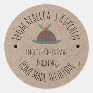 Homemade with Love Kraft Paper   Christmas Pudding Classic Round Sticker