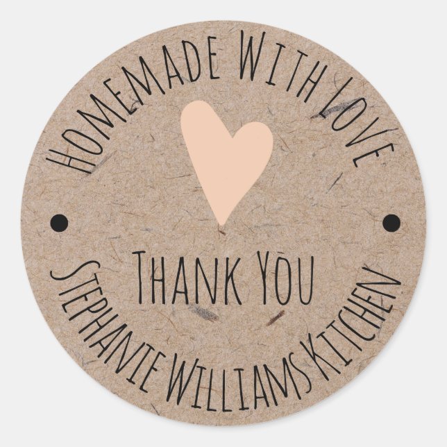 Homemade with Love | Kraft Paper Thank You Classic Classic Round Sticker (Front)