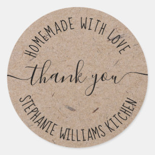 Homemade with Love   Kraft Paper Thank You Classic Classic Round Sticker