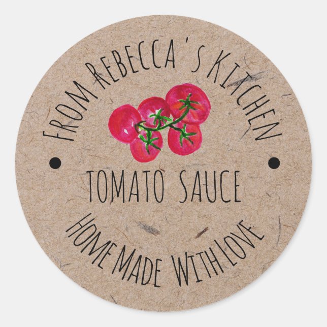 Homemade with Love Kraft Paper Tomato Sauce Label (Front)