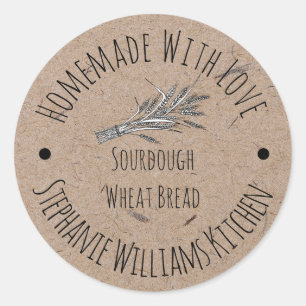Homemade with Love Kraft Paper   Wheat Bread Classic Round Sticker