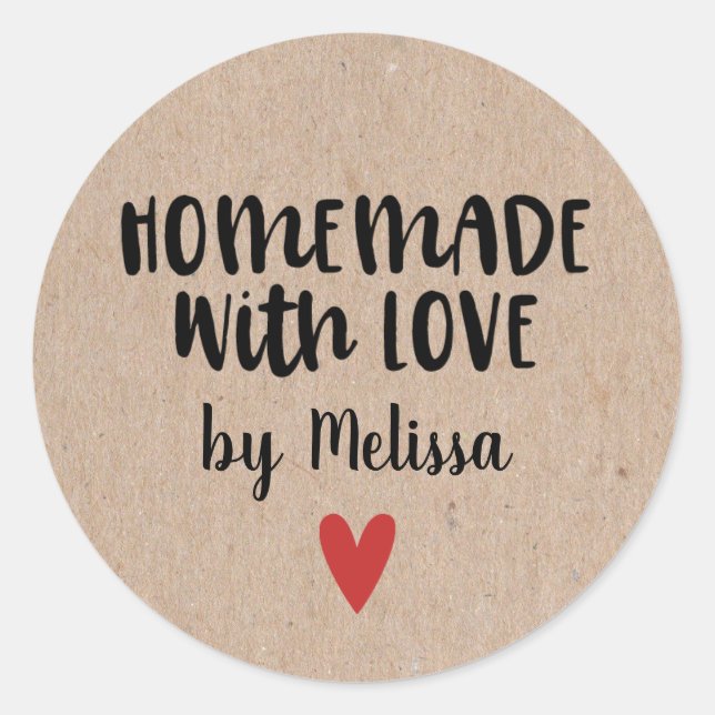 Homemade With Love Kraft Personalized Classic Round Sticker (Front)