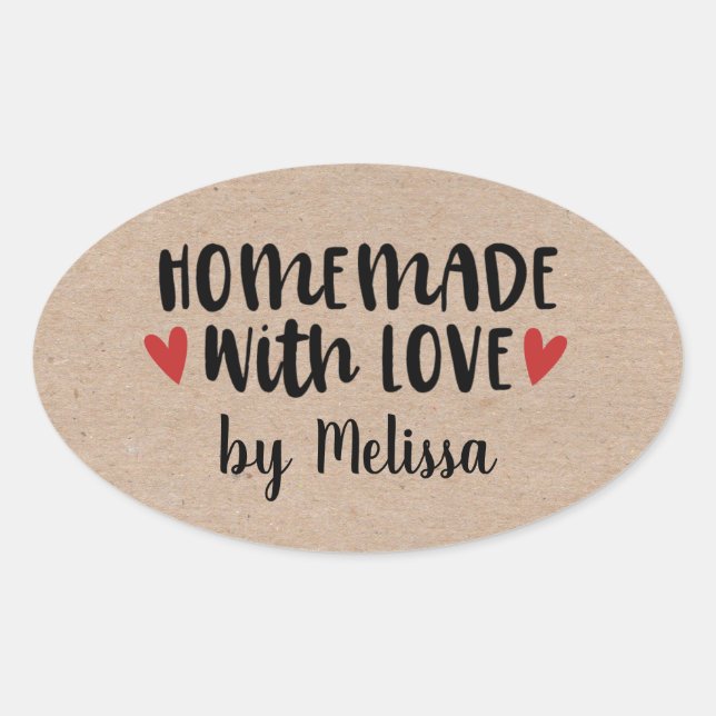 Homemade With Love Kraft Personalized Oval Sticker (Front)