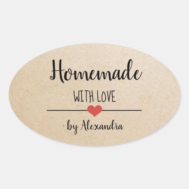 Homemade with love kraft personalized oval sticker (Front)