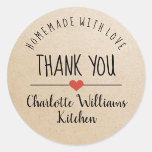 Homemade with love kraft thank you classic round s classic round sticker