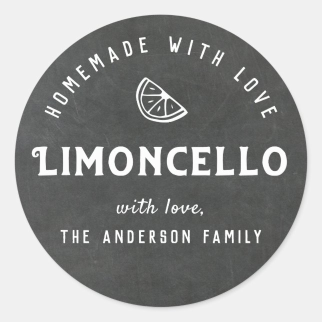 Homemade with Love Limoncello Modern Chalkboard Classic Round Sticker (Front)