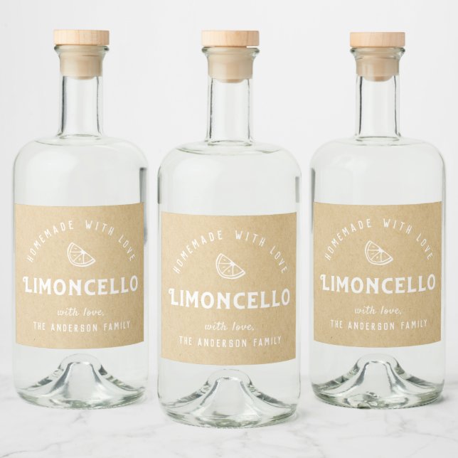 Homemade with Love Limoncello Modern Kraft Liquor Bottle Label (Bottles)